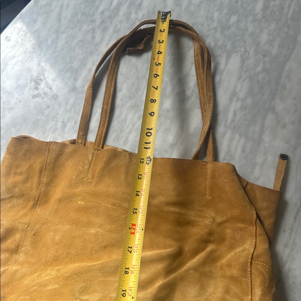 Suede Tote Bag - Tan yellow ochre - Picture 9 of 10